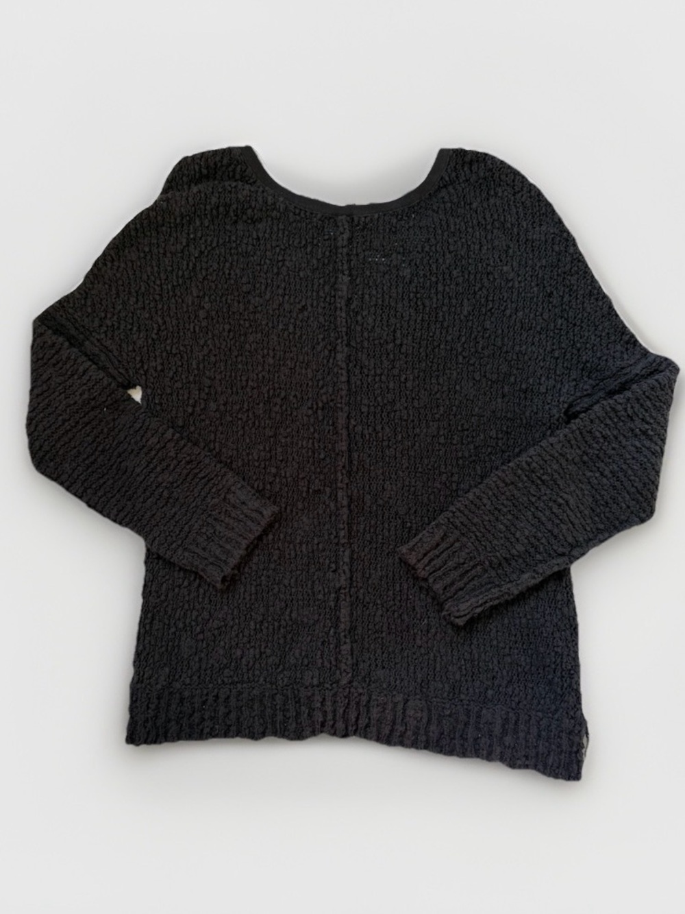Free People Black Textured Bouclé Knit V-Neck Oversized Slouchy Sweater Top L - Picture 7 of 11